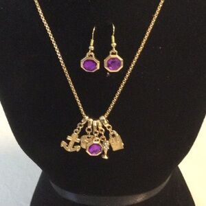 Chic Gold Necklace with Purple Charms  NWOT